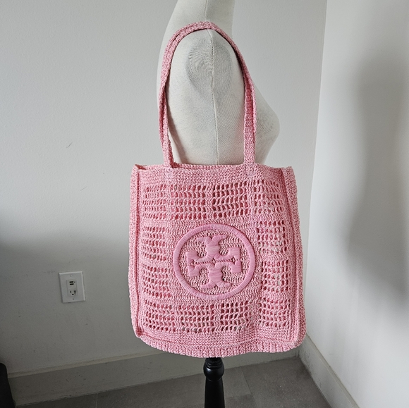 🔥Tory Burch 'ELLA' pink raffia tote bag    NEW! 🔥 - Picture 1 of 9
